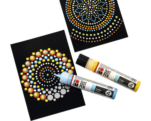 Marabu Dot Pens met mandala-motieven op zwart papier
