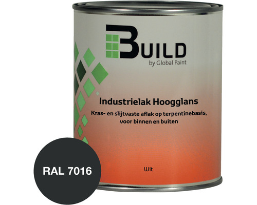 BUILD Industrielak hoogglans RAL 7016 750 ml Blik industriële lak hoogglans met kleurvoorbeeld RAL 7016