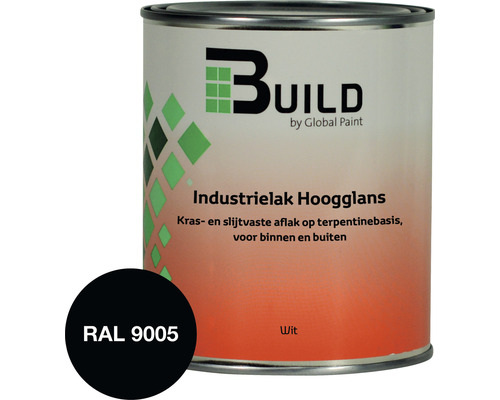 BUILD Industrielak hoogglans RAL 9005 750 ml Industrielak hoogglans lak blik