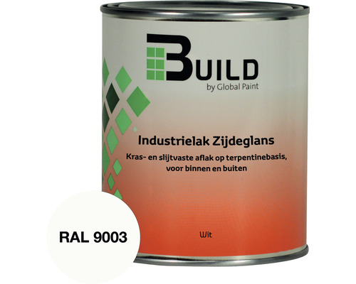 BUILD Industrielak zijdeglans RAL 9003 750 ml Industrielak zijdeglans, kras- en slijtvast, op terpentinebasis voor binnen en buiten