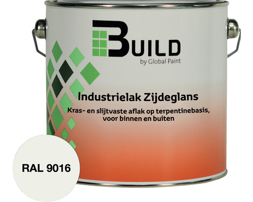 BUILD Industrielak zijdeglans RAL 9016 2,5 l Build Industrielak zijdeglans verfblik met kleurvoorbeeld RAL 9016