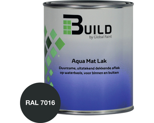 BUILD Aqua lak mat RAL 7016 750 ml Build Aqua Mat lak blik met kleurvoorbeeld RAL 7016