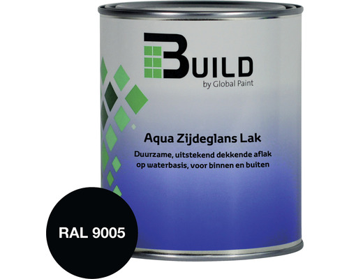 BUILD Aqua lak zijdeglans RAL 9005 750 ml Verfemmer Aqua Zijdeglans Lak met RAL 9005