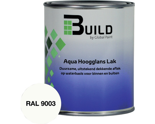 BUILD Aqua lak hoogglans RAL 9003 750 ml Verfblik Aqua Hoogglans Lak van Build met RAL 9003