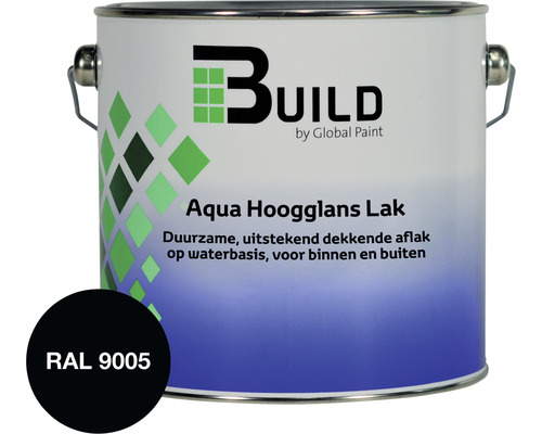 BUILD Aqua lak hoogglans RAL 9005 2,5 l