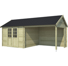 Houten tuinhuis met overkapping en dubbele deur