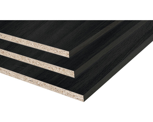 Meubelpaneel elegant zwart tweezijdig afgewerkt 18x300x2500mm Drie gecoate spaanplaten met houtstructuur