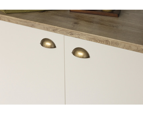 Kastdeuren met schelpvormige handgrepen