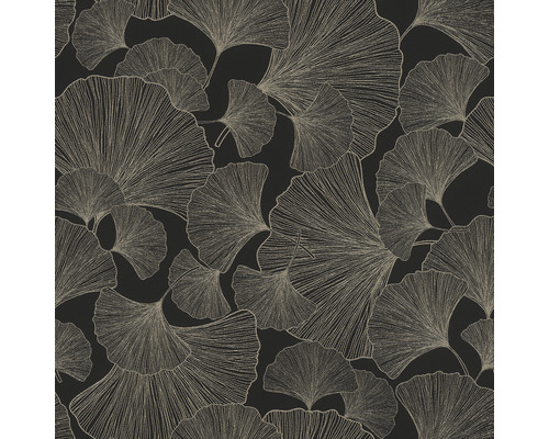 RASCH Vliesbehang 462234 Rhapsody bladeren zwart/goud Behang met ginkgo bladeren patroon