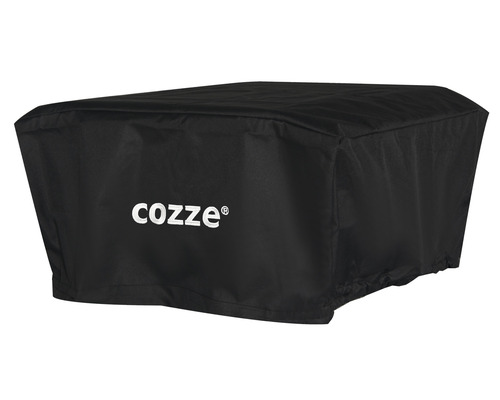 Zwarte beschermhoes met Cozze logo voor barbecues