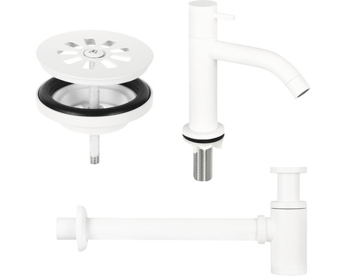 Wastafelarmatuur, sifon en afvoergarnituur voor de wastafel