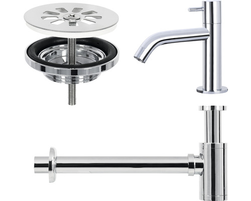 Wastafelkraan, sifon en afvoergarnituur