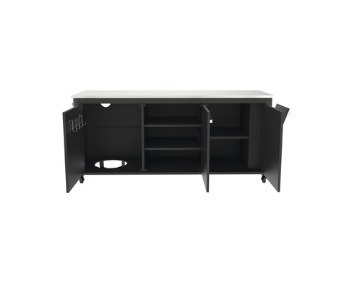 COZZE Werktafel 3-deurs zwart met RVS werkblad 180 x 60 x 90 cm