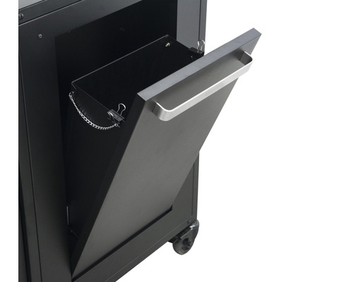 Detailaanzicht van een vuilnisemmer op een barbecuekar