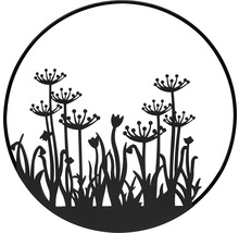 Decoratieve tuinscène met planten en grassen in een ronde lijst