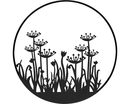 Decoratieve tuinscène met planten en grassen in een ronde lijst