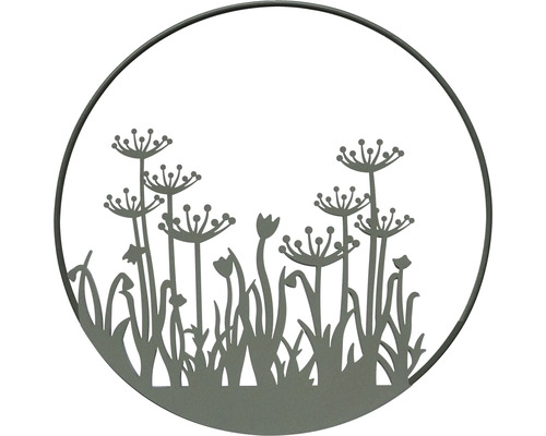 Decoratieve tuindecoratie van metaal met plantmotief in een rond frame