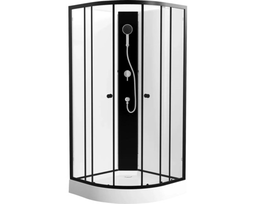 Hoekdouche met douchekop en armaturen