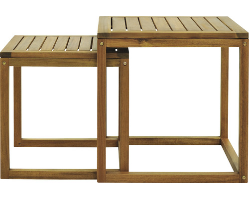 Twee houten bijzettafels met lattenbodem