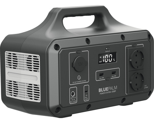 Draagbaar BluePalm Powerstation met display, stopcontacten en USB aansluitingen