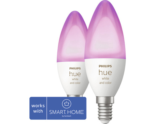 PHILIPS Hue White and Color Ambiance LED-lamp E14/4W B39 RGBW, 2 stuks