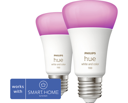 PHILIPS Hue White and Color Ambiance LED-lamp E27/9W A60 RGBW, 2 stuks