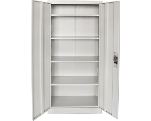 Open metalen kast met meerdere legplanken voor opslag