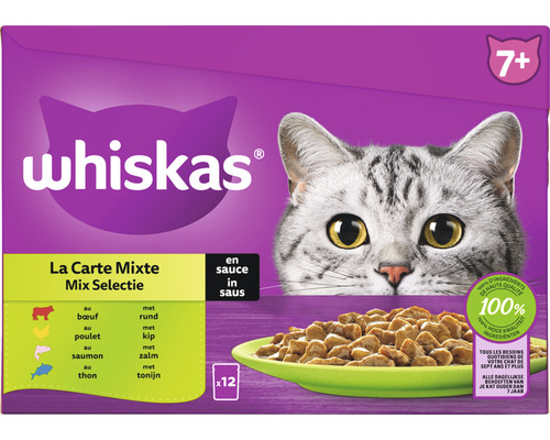 WHISKAS Kattenvoer Pouch Senior Mix selectie in saus multipack 12 x 85 g Whiskas kattenvoer Mix Selectie voor katten vanaf 7 jaar