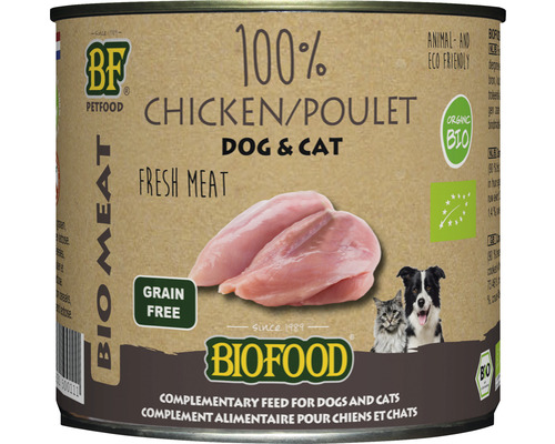 BIOFOOD Hond- en kattenvoer Organic natvoer 100% kip 200 g Biofood honden- en kattenvoer met kip in blik