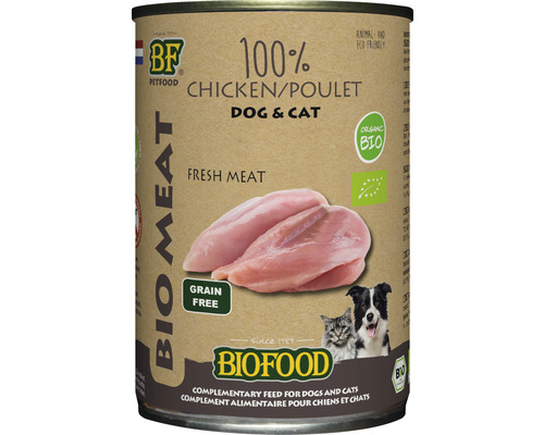 BIOFOOD Hond- en kattenvoer Organic natvoer 100% kip 400 g Biofood honden- en kattenvoer met kip in blik