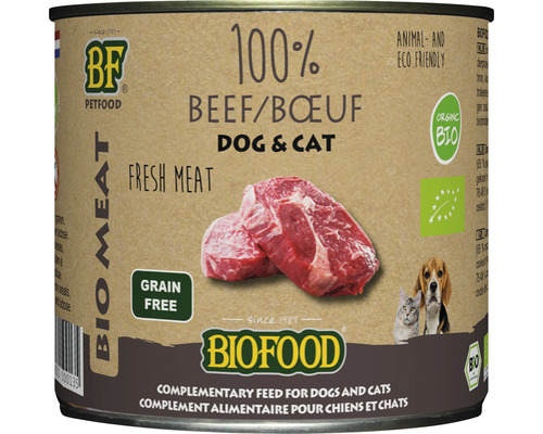 BIOFOOD Hond- en kattenvoer Organic natvoer 100% rund 200 g Biofood hondenvoer en kattenvoer met rundvlees in blik