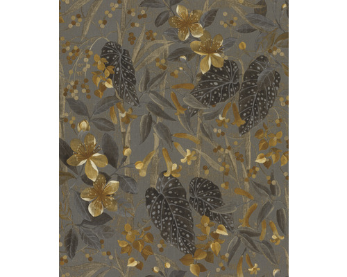 RASCH Vliesbehang 538229 Curiosity bloemen grijs Behang met bloem- en bladmotief