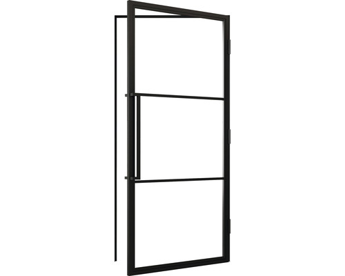 Binnendeur met glazen inzetstuk en metalen frame