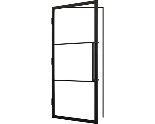 Open binnendeur met stalen frame en glazen paneel