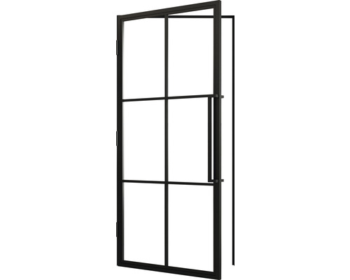 Open binnendeur met glas en metalen frame