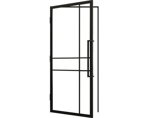 Zwarte binnendeur met glas en handgreep