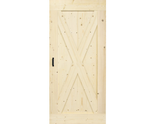 Houten deur met X-vormig ontwerp en handgreep