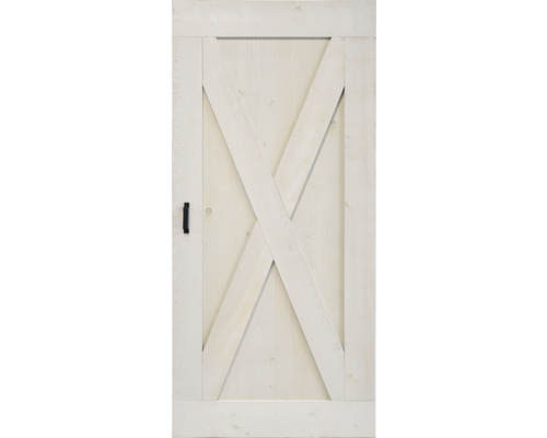 Houten deur in schuurstijl met X-vormig ontwerp en zwarte handgreep