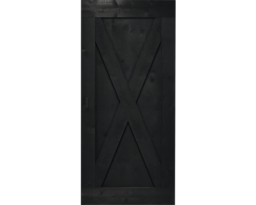 Zwarte houten schuurdeur met X-vormige stijlen