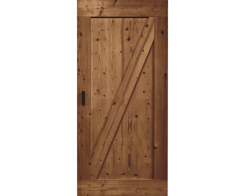 Houten deur met diagonale steun en handgreep