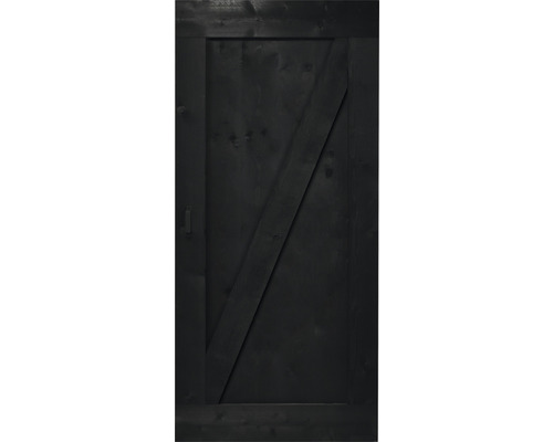 Zwarte houten deur met Z-vormige steun