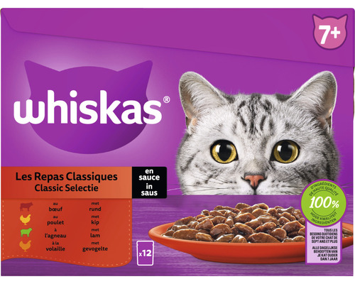 WHISKAS Kattenvoer Classic senior multipack 12x85 g Whiskas kattenvoer voor katten vanaf 7 jaar, diverse smaken in saus, 12 stuks
