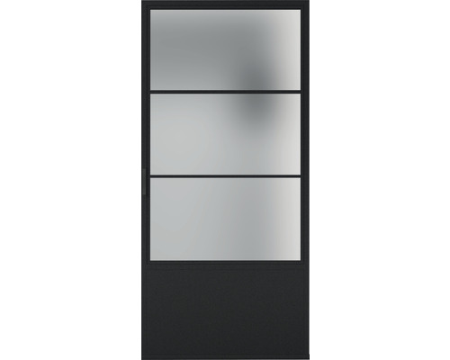 Binnendeur met drie glazen panelen en metalen frame