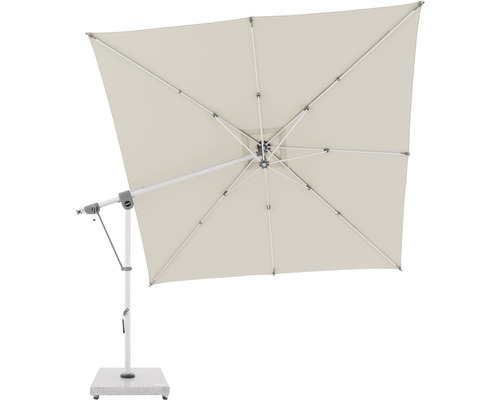 Vierkante zweefparasol met lichte bekleding van onderaf