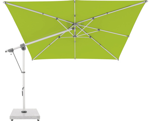 Vierkante zweefparasol met stabiele voet voor buiten.