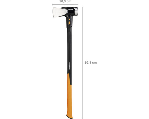 Fiskars kloofhamer met een lengte van 92,1 cm en een kopbreedte van 20,3 cm.