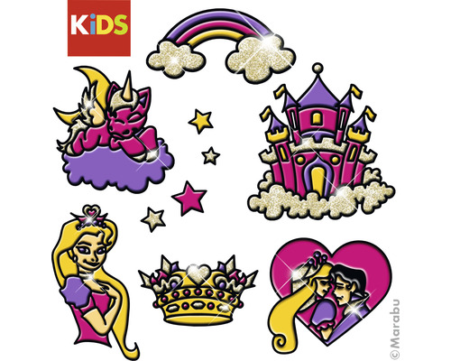 Stickers voor kinderen met afbeeldingen zoals eenhoorn, regenboog, kasteel, prinses, prins en kroon