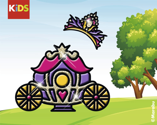 Illustratie van een koets en een kroon in Marabu Kids design