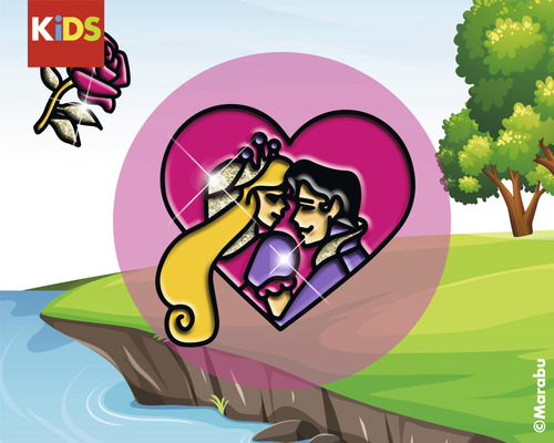 Marabu Kids Window Color sprookjesmotief met prins en prinses in hartvorm