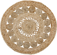 Rond jute vloerkleed met bloemmotief